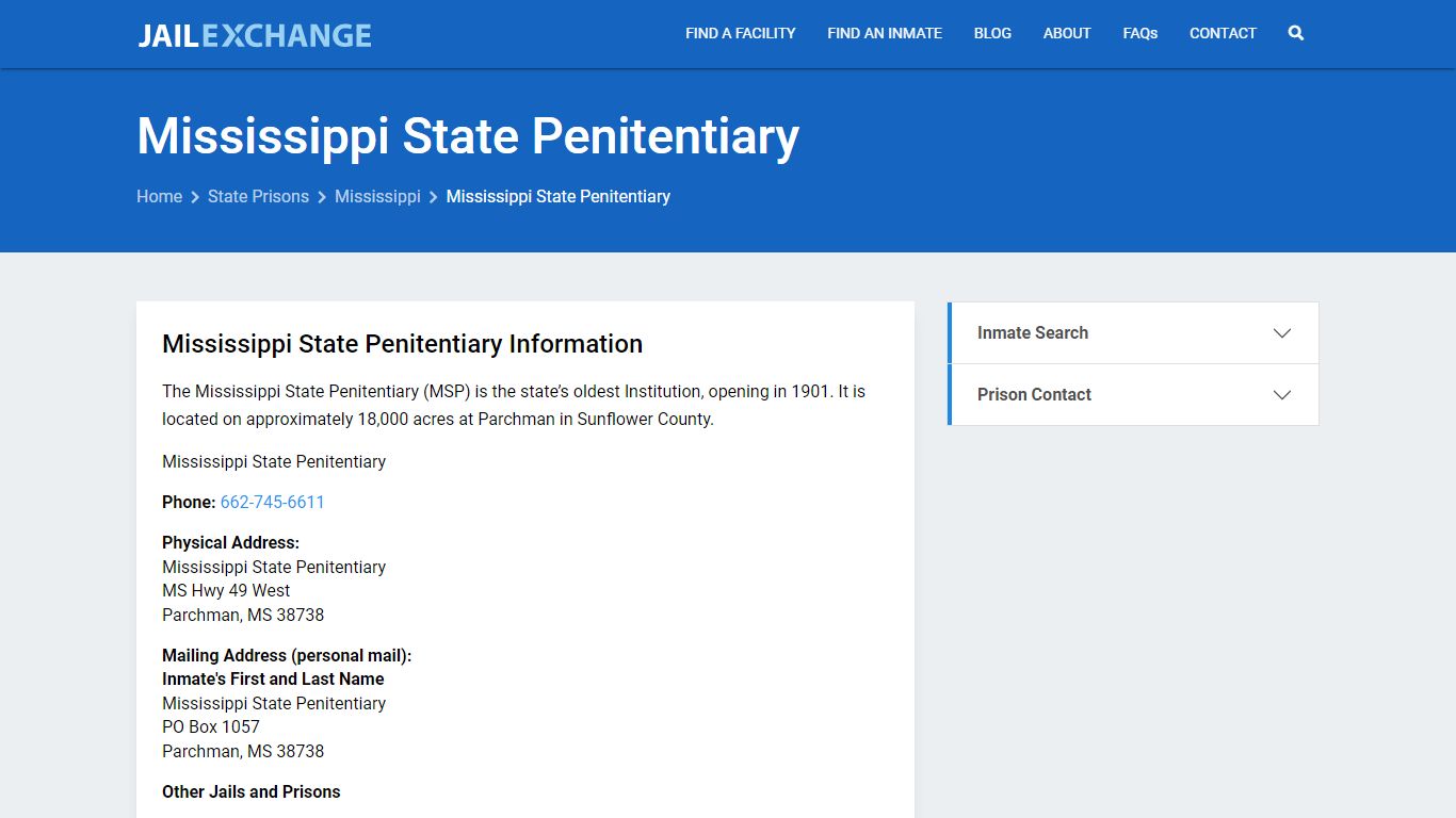 Mississippi State Penitentiary Inmate Search, MS - Jail Exchange