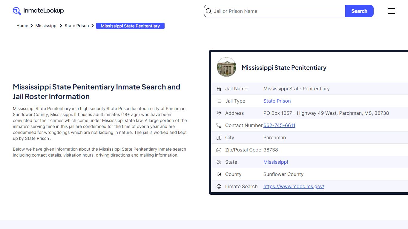 Mississippi State Penitentiary Inmate Search, Jail Roster, Bookings ...
