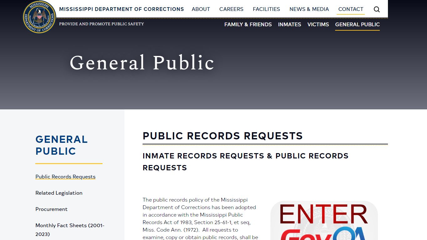 Public Records Requests | Mississippi Department of Corrections
